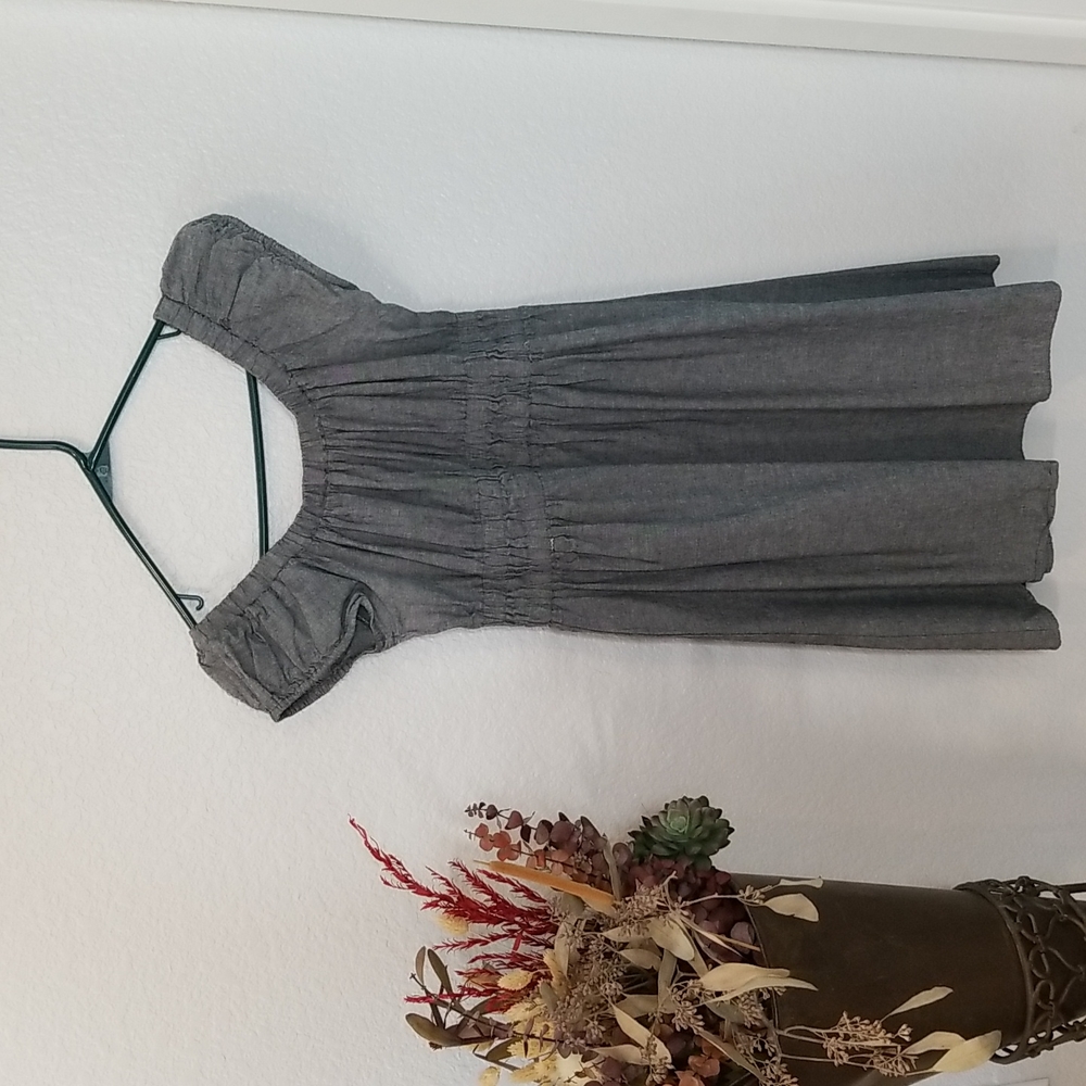 Denim chambray dress, shirt sleeves, knee length, cute